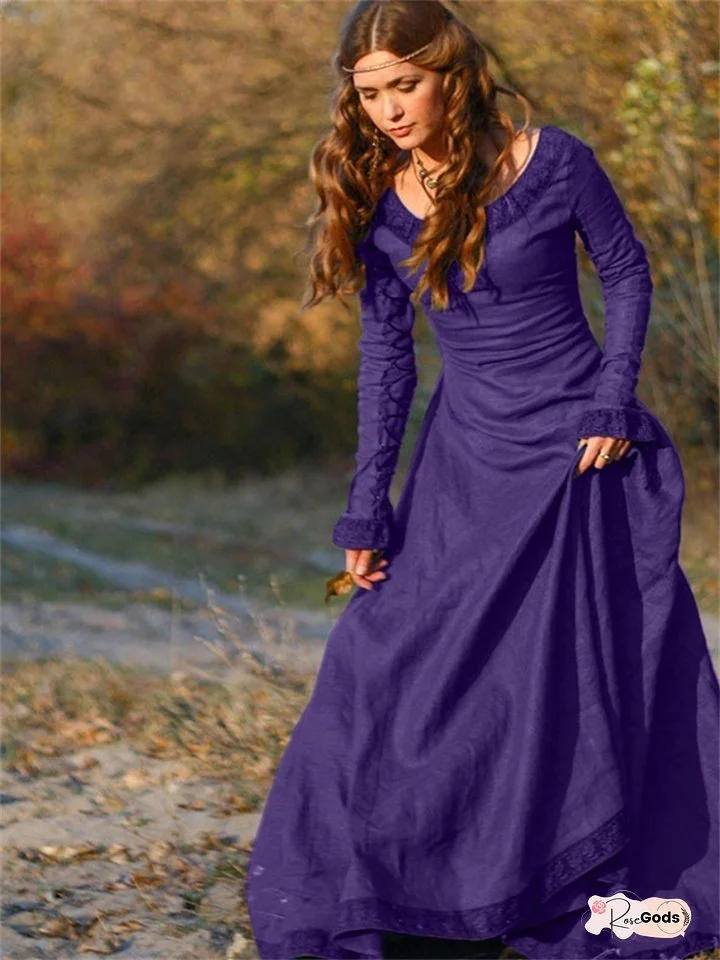 Solid Color Long Sleeve Round Neck Women's Dress