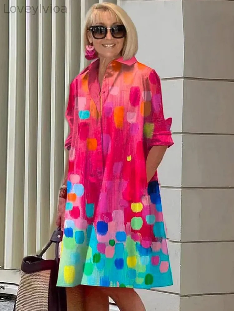 Spring-Summer Long Sleeve Pocket Shirt Dress