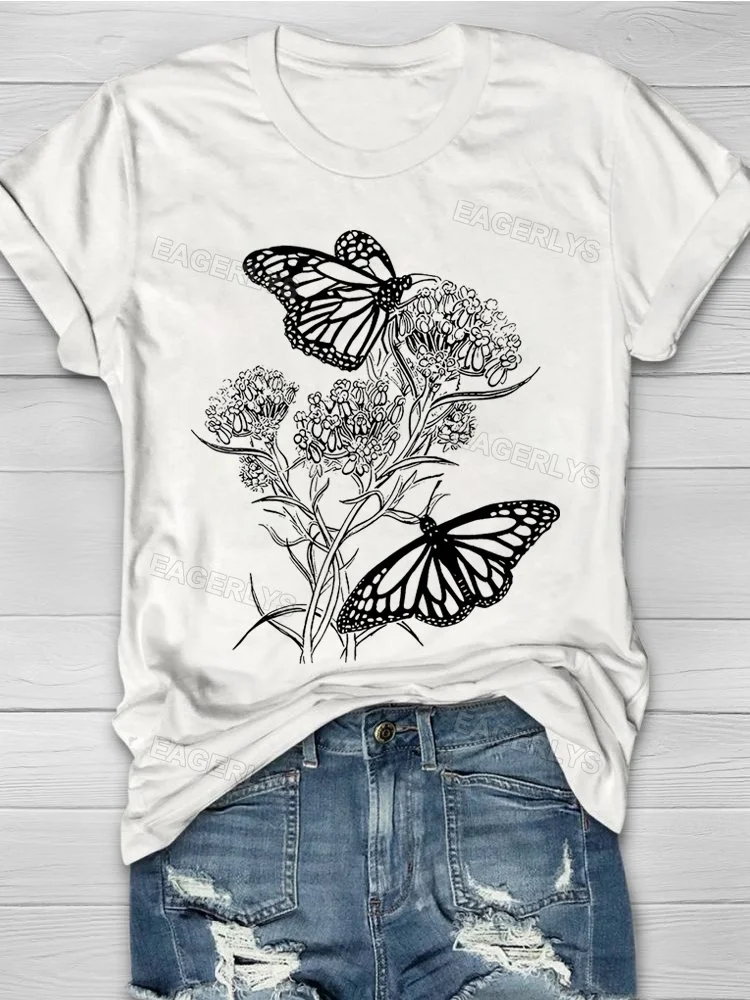 Eagerlys Narrowleaf Milkweed With Monarchs T-shirt Eagerlys
