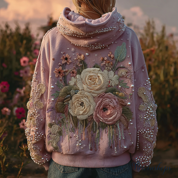 Bohemian Style Plant And Flower Embroidery Pattern Women's Hooded Sweatshirt