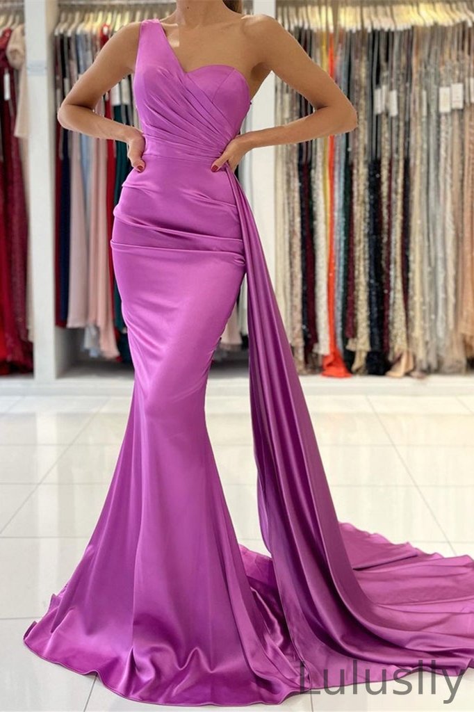 Luluslly One Shoulder Mermaid Prom Dress Ruffles