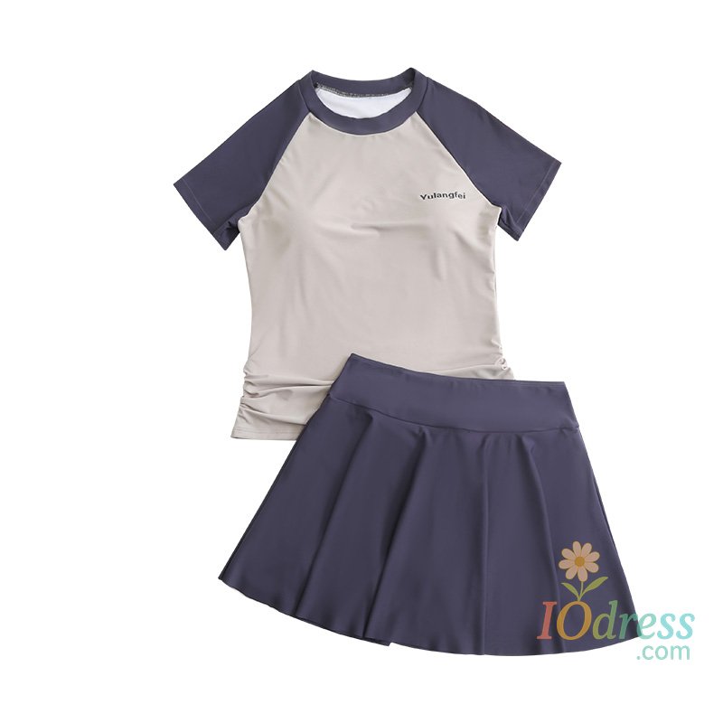 IO Dress Swimsuits with Skrit Women 2 Pieces  Plus Size Top Short Sleeve T Shirt Padded Running Surfing Workout Yoga Bathing Suits