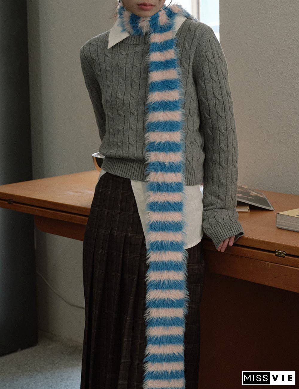 Ladies Soft Faux Mink Feel Stripe Scarf YW039