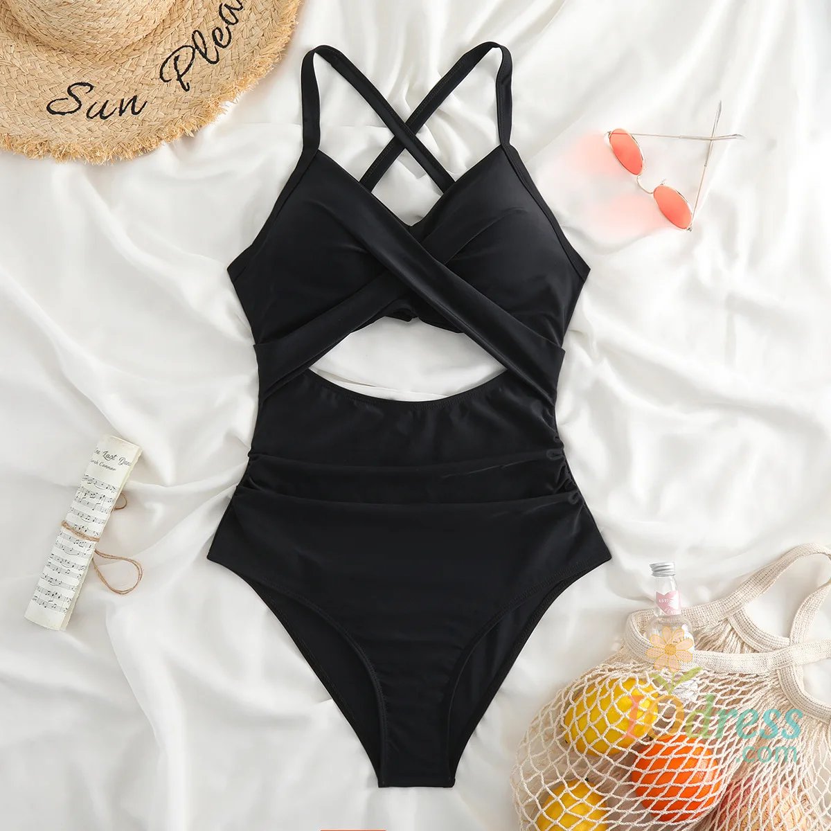 IO Dress Sexy Hollow Cross Sling Swimwear Color Matching Backless Swimsuit One Piece Bikini Fashion Bathing Suits Swimming Suit For Women