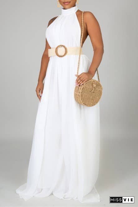 SS/24 chiffon halter backless pleated wide leg jumpsuit