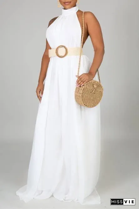 SS/24 chiffon halter backless pleated wide leg jumpsuit
