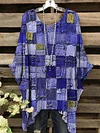 Women's Vintage Denim Color Patchwork Pattern Round Neck Top