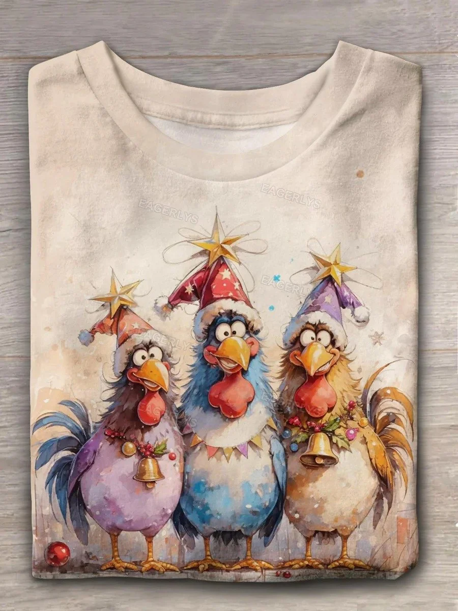 Eagerlys Animals Go Out For Winter Adventure Crew Neck T-shirt Eagerlys