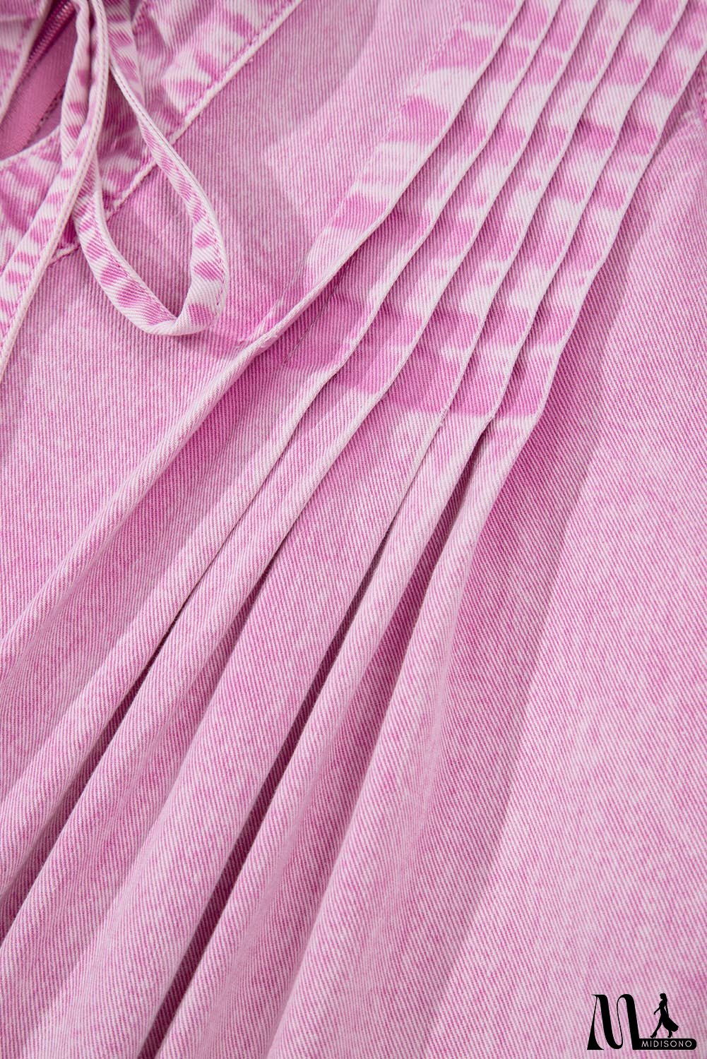 Mineral Wash Pleated Bust V Neck Denim Romper