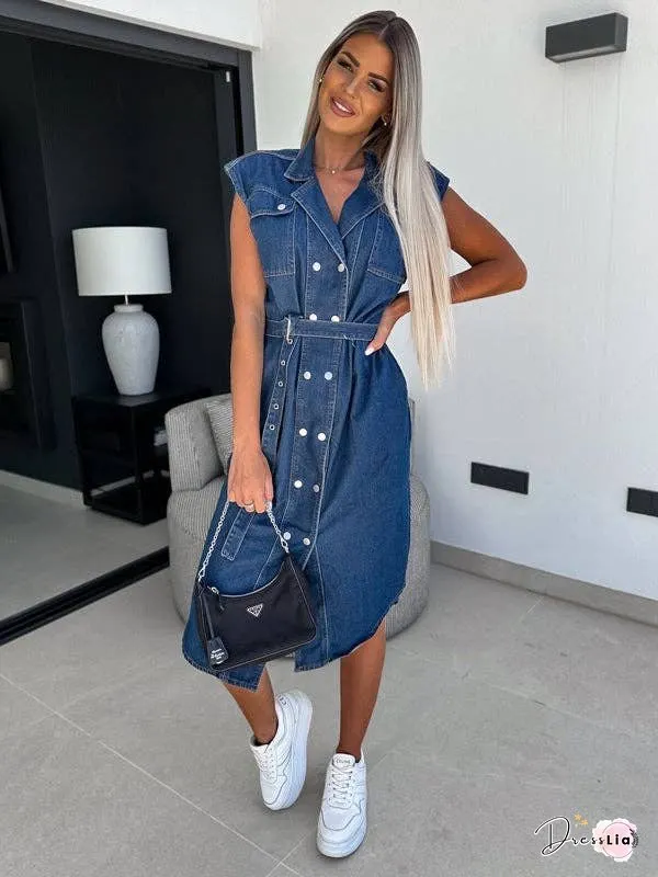 Denim Tie-Up Midi Dress