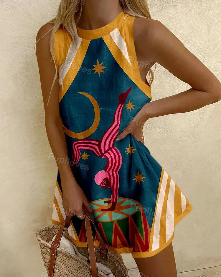 Pupiloves Pupiloves Acrobatic Show Print Mini Dress