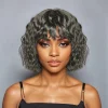 Salt and Pepper  Curly Hair Wig With Bangs Glueless Wigs
