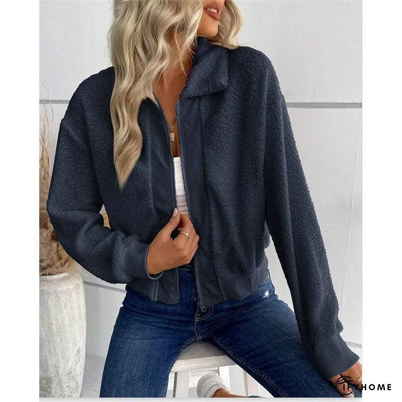 Solid Color Short Lapel Long Sleeve Sherpa Jacket | IFYHOME