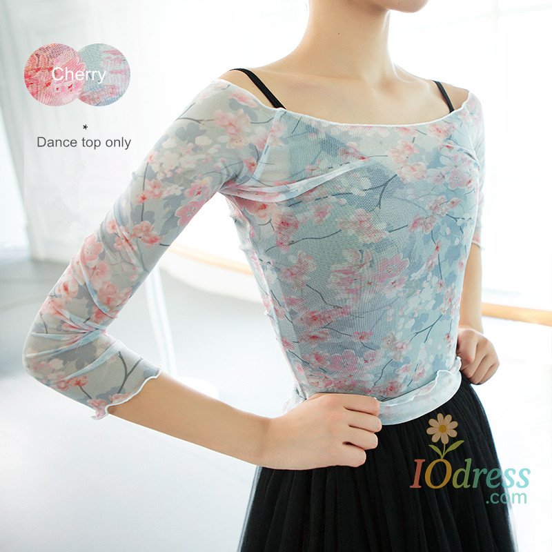 IO Dress Mesh Transparent T Shirt Ballroom Dancing Latin Summer Half Sleeve Girl Dance Suit Swan Gauze Jacket Adult Ballet Workout Tops