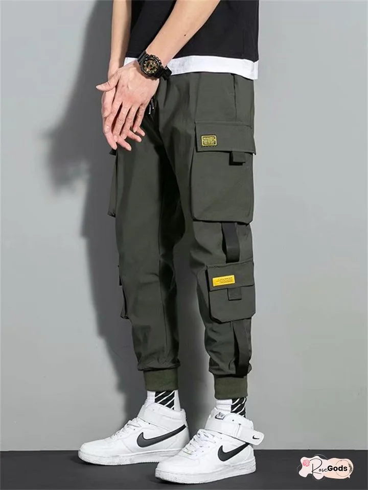 Men's Cargo Pants Cargo Trousers Joggers Trousers Cropped Pants Drawstring Elastic Waist Multi Pocket Letter Comfort Wearable Casual Daily Holiday Sports Fashion Black Green