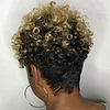 Black Gold Short Pixed Cut Spiral Curly Tapered Wig With Bang