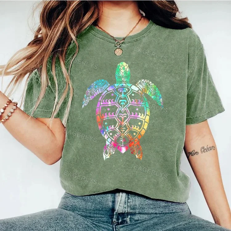 Eagerlys Tribal Colorful Turtle T-shirt Eagerlys