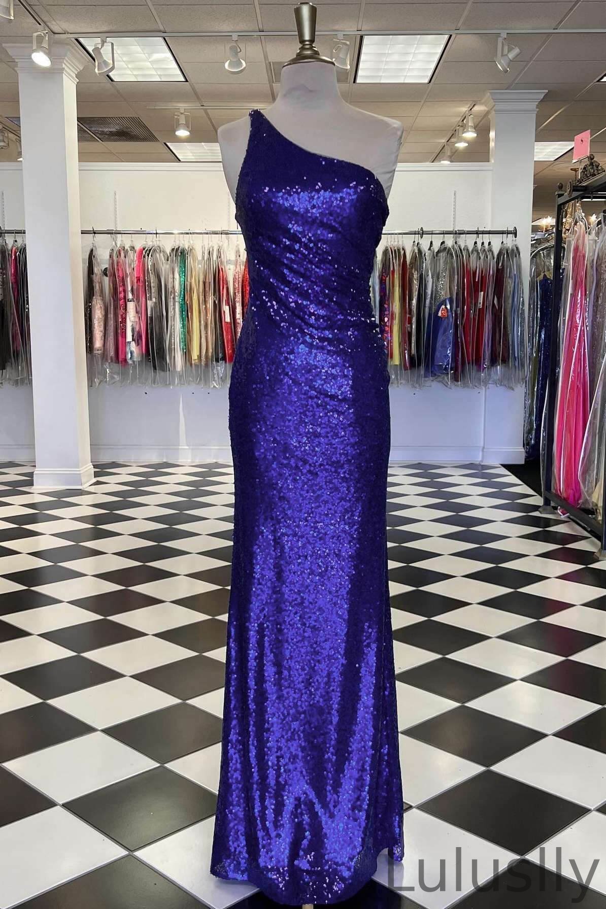 Luluslly Regency One Shoulder Sequins Mermaid Evening Gown Long