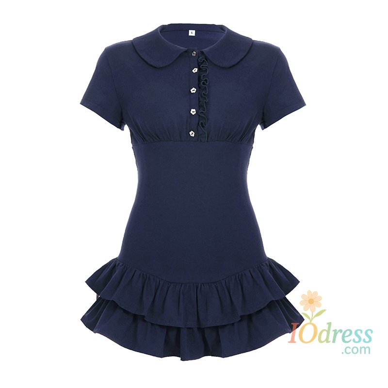 IO Dress Fashion Preppy Style Solid Skinny Short Cake Dresses Summer Polo Neck Button Y2k Chic Causal Women Dresses