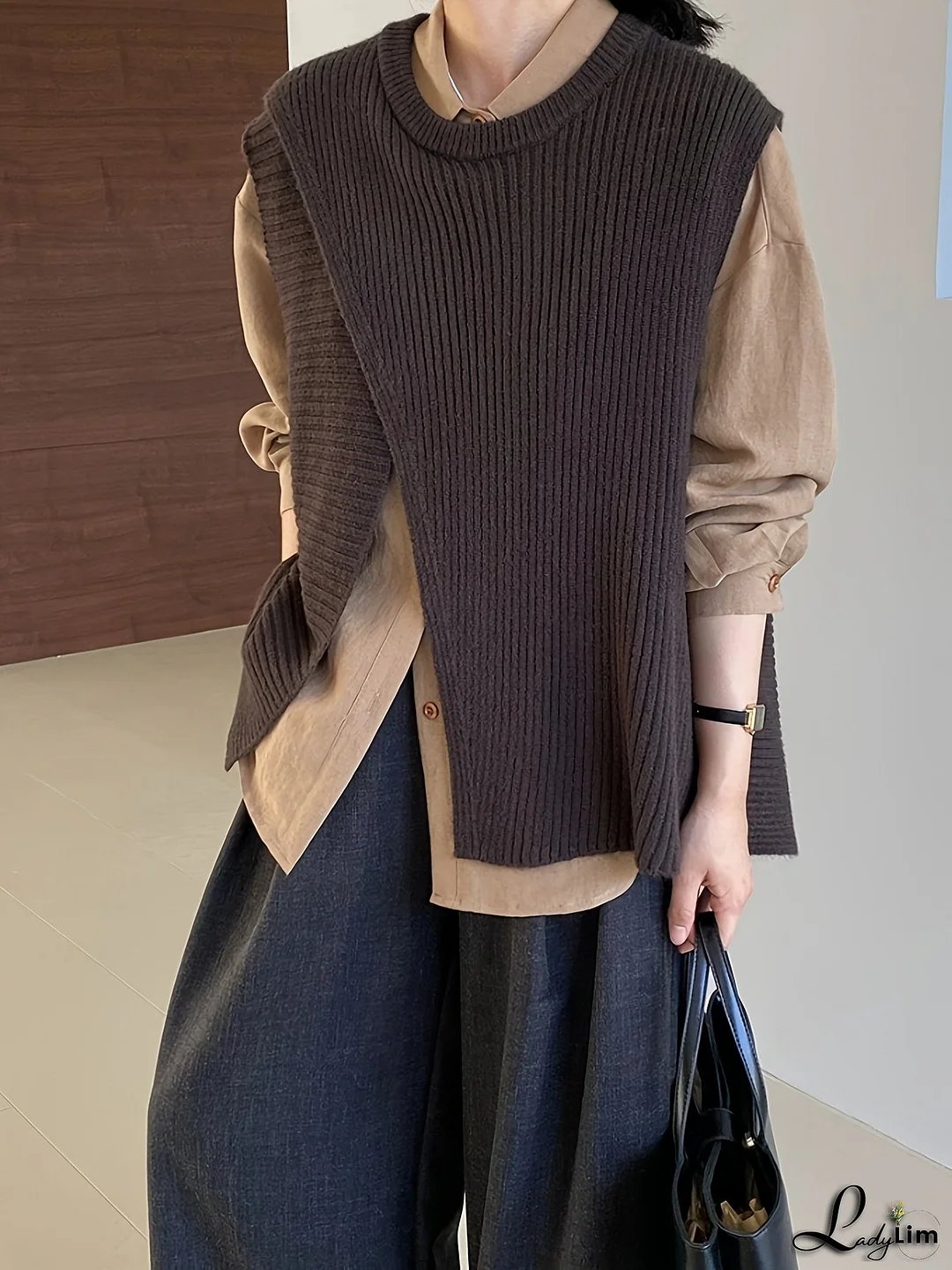 Women's Elegant Sleeveless Vest Sweater - Layered Winter Vest with Round Neck, Loose Fit Cardigan-like Jacket, Machine Washable All-Season Layering Piece for Dresses, Blouses & Jeans (Solid Color, Non-Stretch), Tops For Women, Fall Clothes For Women