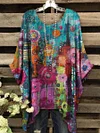Women's Vintage Colorful Geometric Pattern Round Neck Top