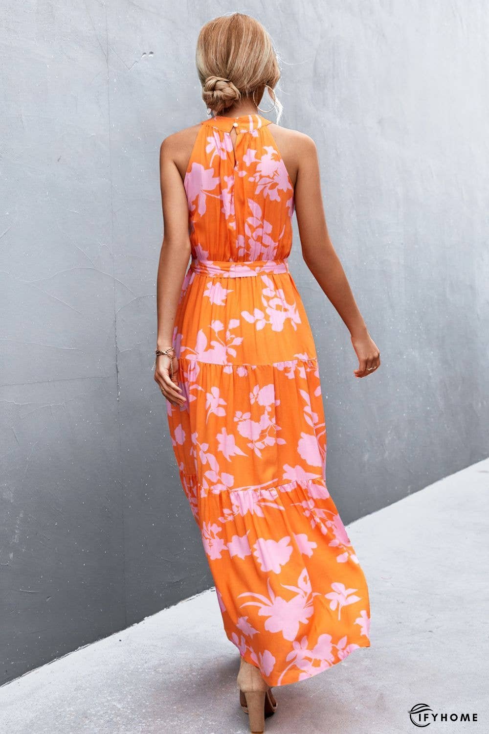 Printed Sleeveless Tie Waist Maxi Dress | IFYHOME