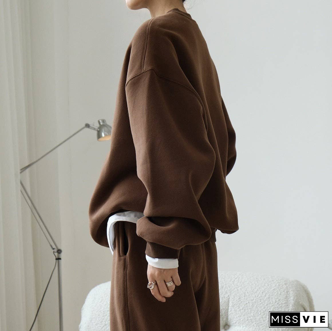 Simple Velvety Loose Solid Colour Hoodie