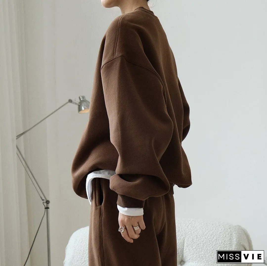 Simple Velvety Loose Solid Colour Hoodie