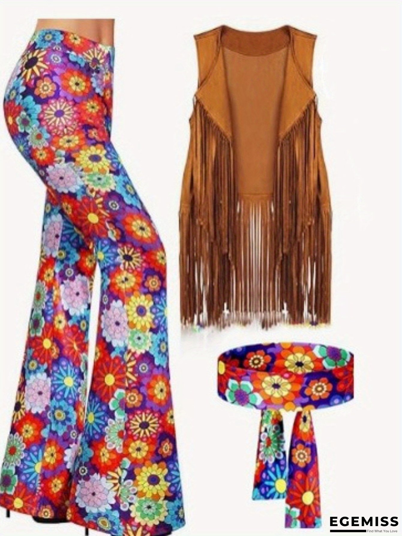 70's hippie party statement f, f, f, fringed vest, pants, bandana set | EGEMISS