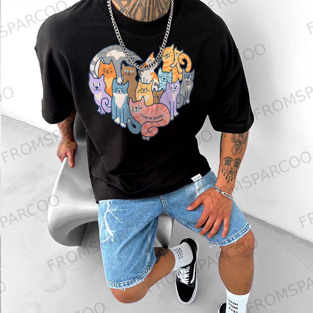 Unisex Oversized Cat Heart Print T-Shirt