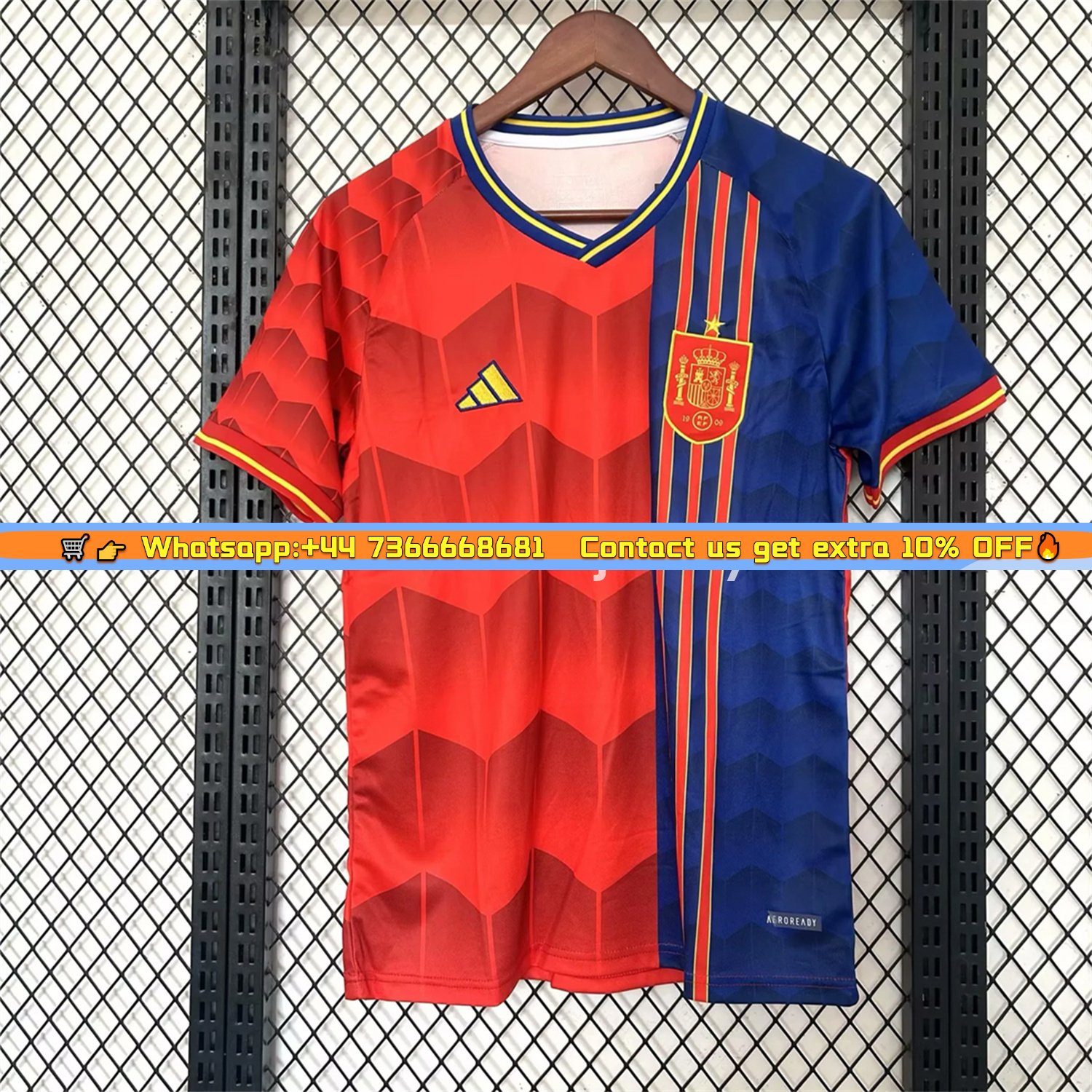 Spain 25-26 Red and Blue Throwback Style Jersey - Fans Version