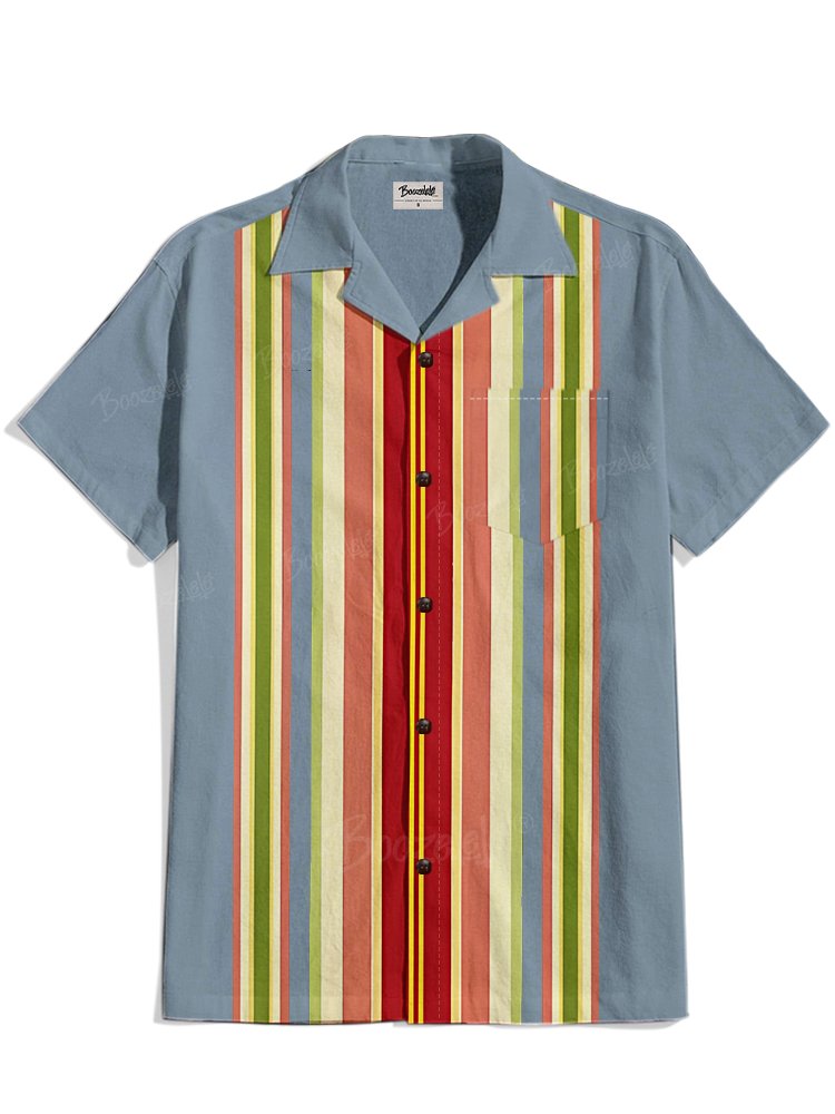Blue Stripe - 100% Cotton Cuban Collar Shirt