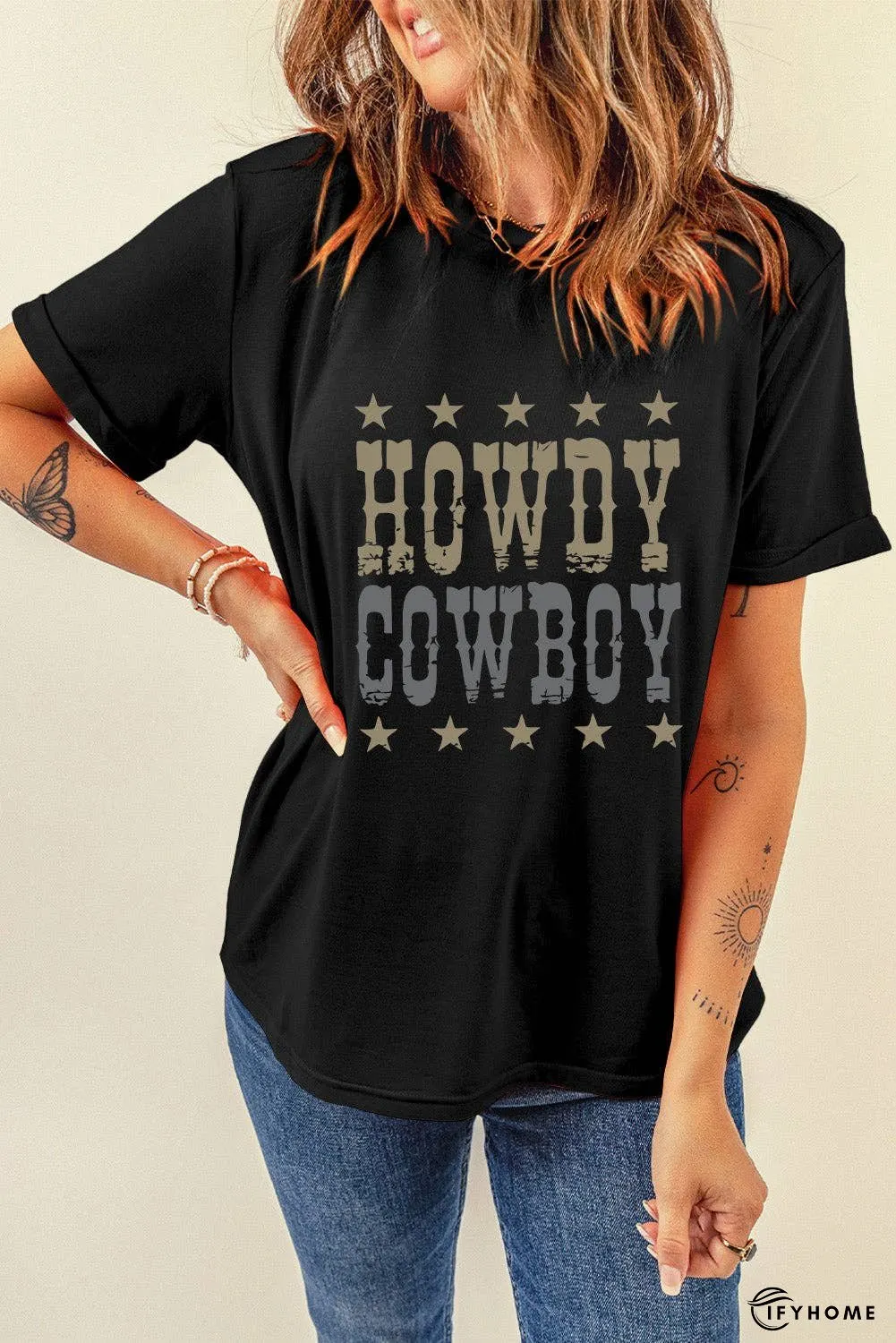 Letter Graphic Round Neck Short Sleeve T-Shirt | IFYHOME