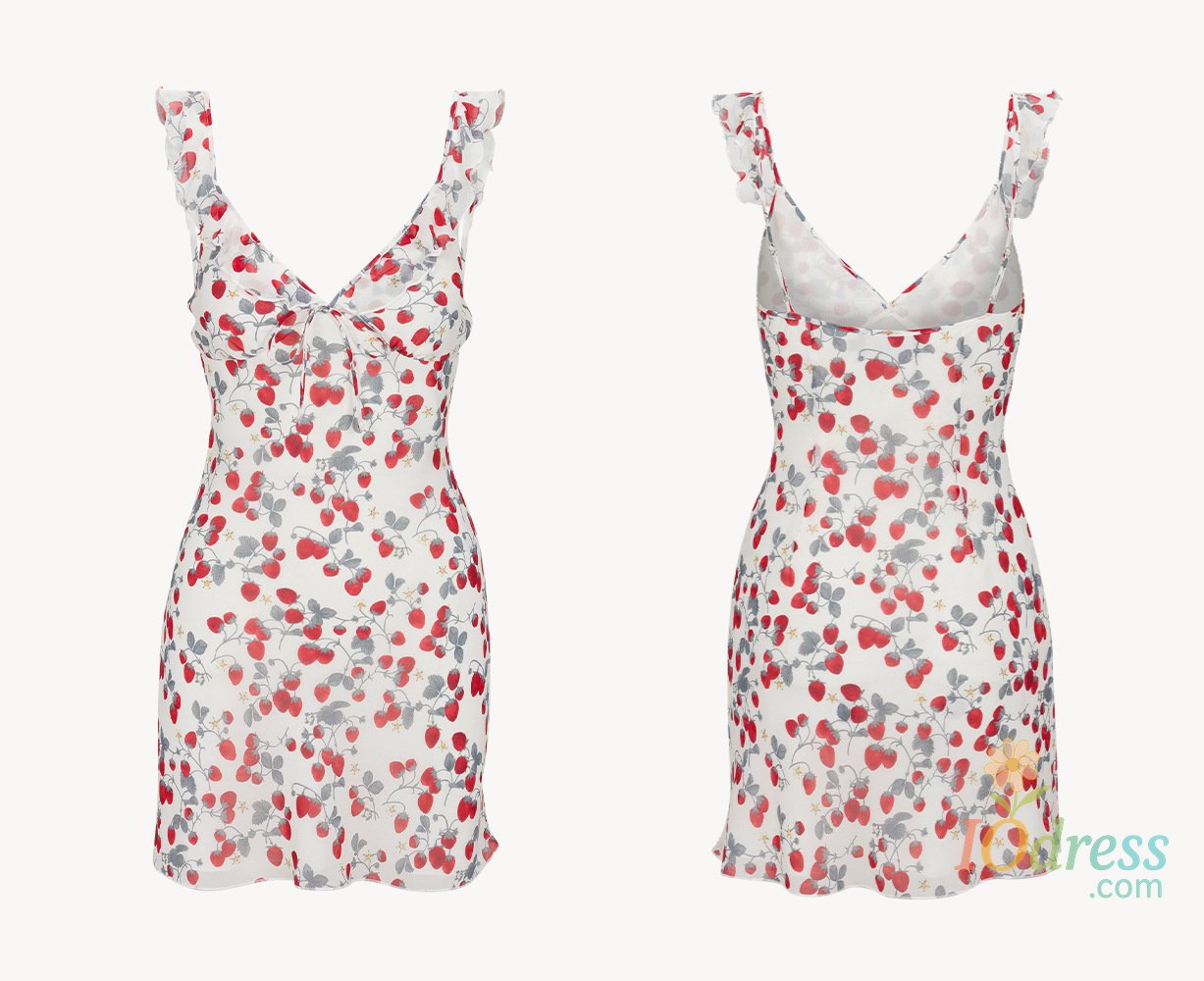 IO Dress Strawberry Puff &middot; French Romantic Silk Georgette Lotus Leaf Sling Dress Long and Short