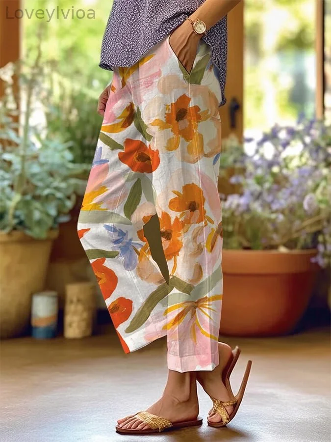 Women's Retro Floral Loose Casual Pants (With Pockets)