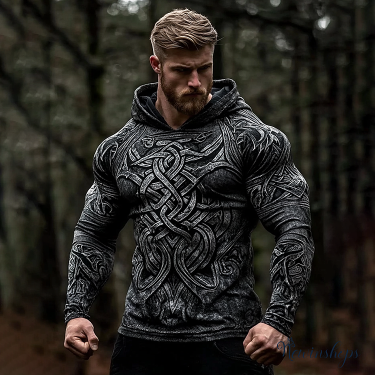 Men's Vintage Viking Celtic Patterns Art Cotton Blend Hoodie