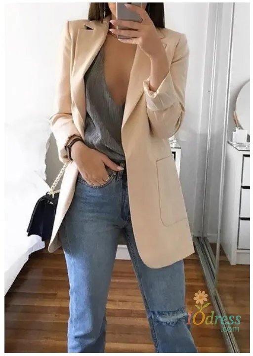 IO Dress  Plus Size Blazer Women Clothing Casual Cardigan Autumn Winter Overcoat Solid Large Topcoat Lapel Jacket Grace Fashion Outer Wear IO Dress