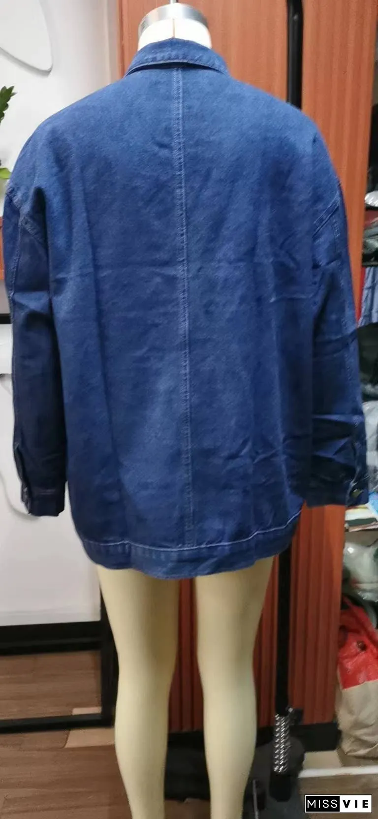 Plain Washed Denim Big Pockets Oversize Jacket MN22