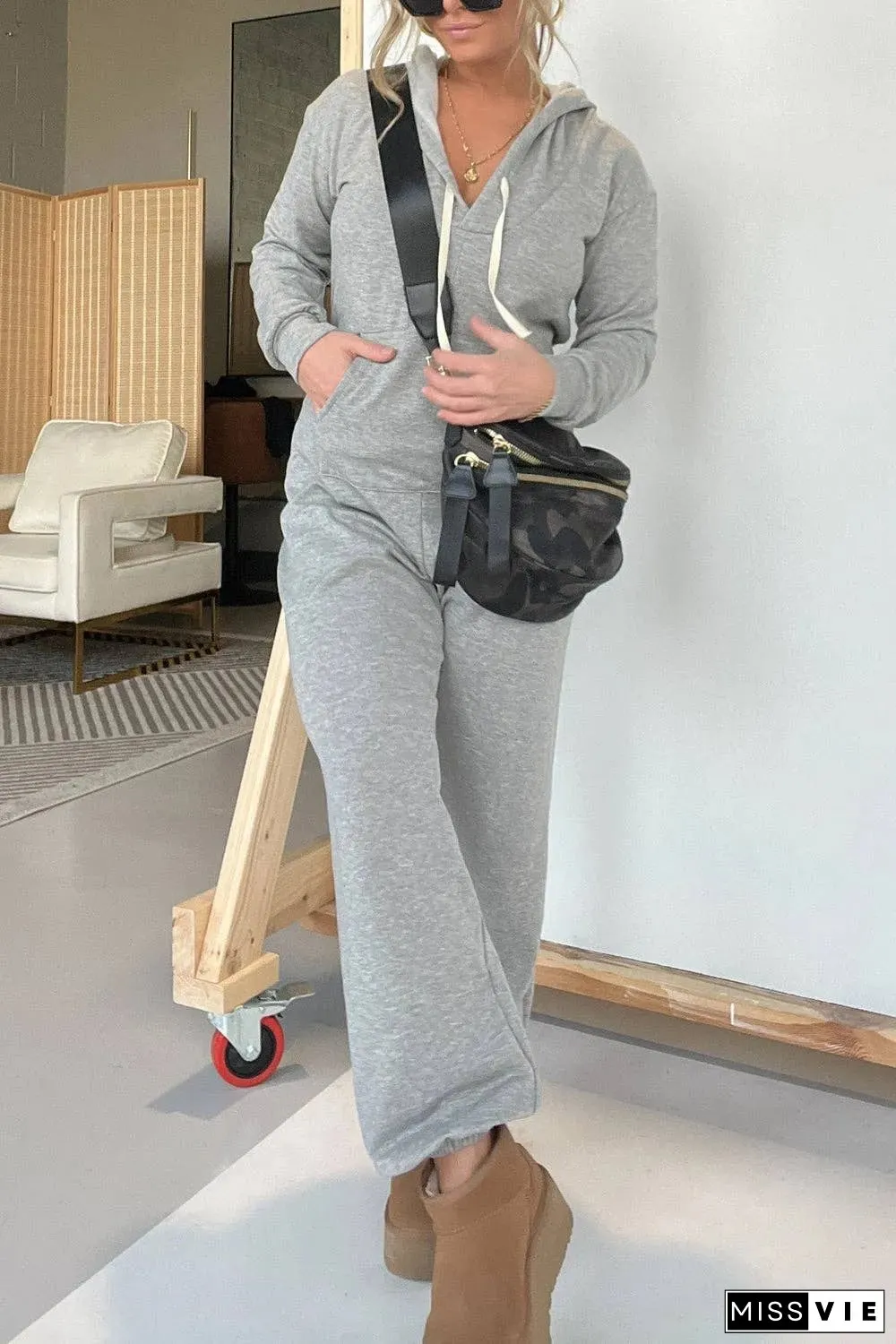 Full Size Drawstring Long Sleeve Jumpsuit