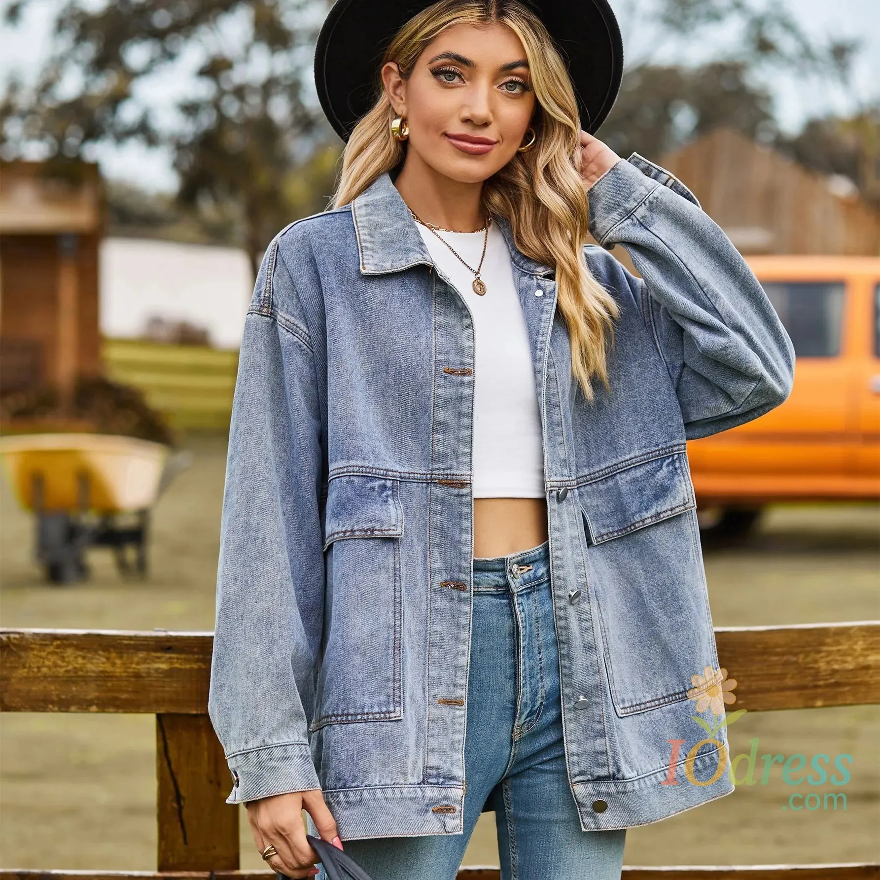 IO Dress Spring Women's Clothing Slimming Denim Jacket For Woman Streetwear Casual Long Sleeve Oversized Vintage Medium Length Jean Coat IO Dress