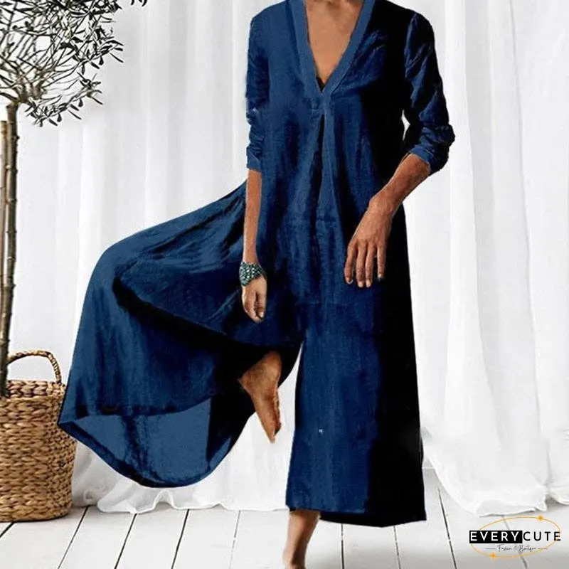 Women Elegant 3/4 Sleeve Loose Party Jumpsuits Summer Casual Wide Legger Rompers Overalls