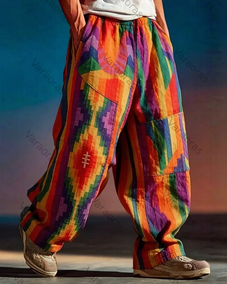 Men's Music Festival-Themed Colorful Diamond-Print Trousers 5614