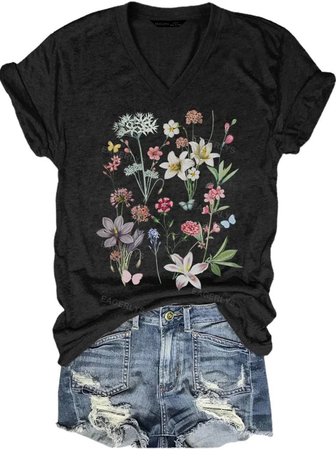Vintage Botanical V-neck T-shirt Eagerlys