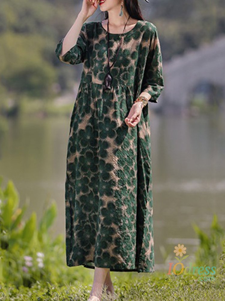 IO Dress Vintage Floral Dress Woman 2025 choice Autumn Bohemian Long Dresses Casual Long Sleeve Maxi Vestidos Loose Robe Femme Oversize