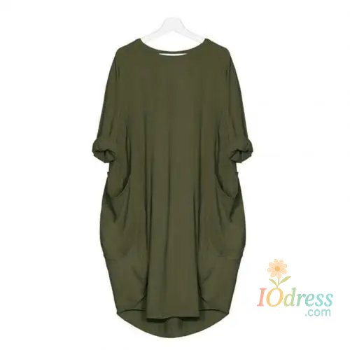 IO Dress Women Casual Loose Dress with Pocket Fashion Ladies Solid Dress Women's O Neck Long Tops T Shirt Dress Streetwear Plus Size IO Dress Store