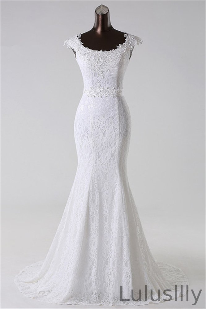 Amazing Jewel Long Lace Mermaid Wedding Dress With Appliques - lulusllly