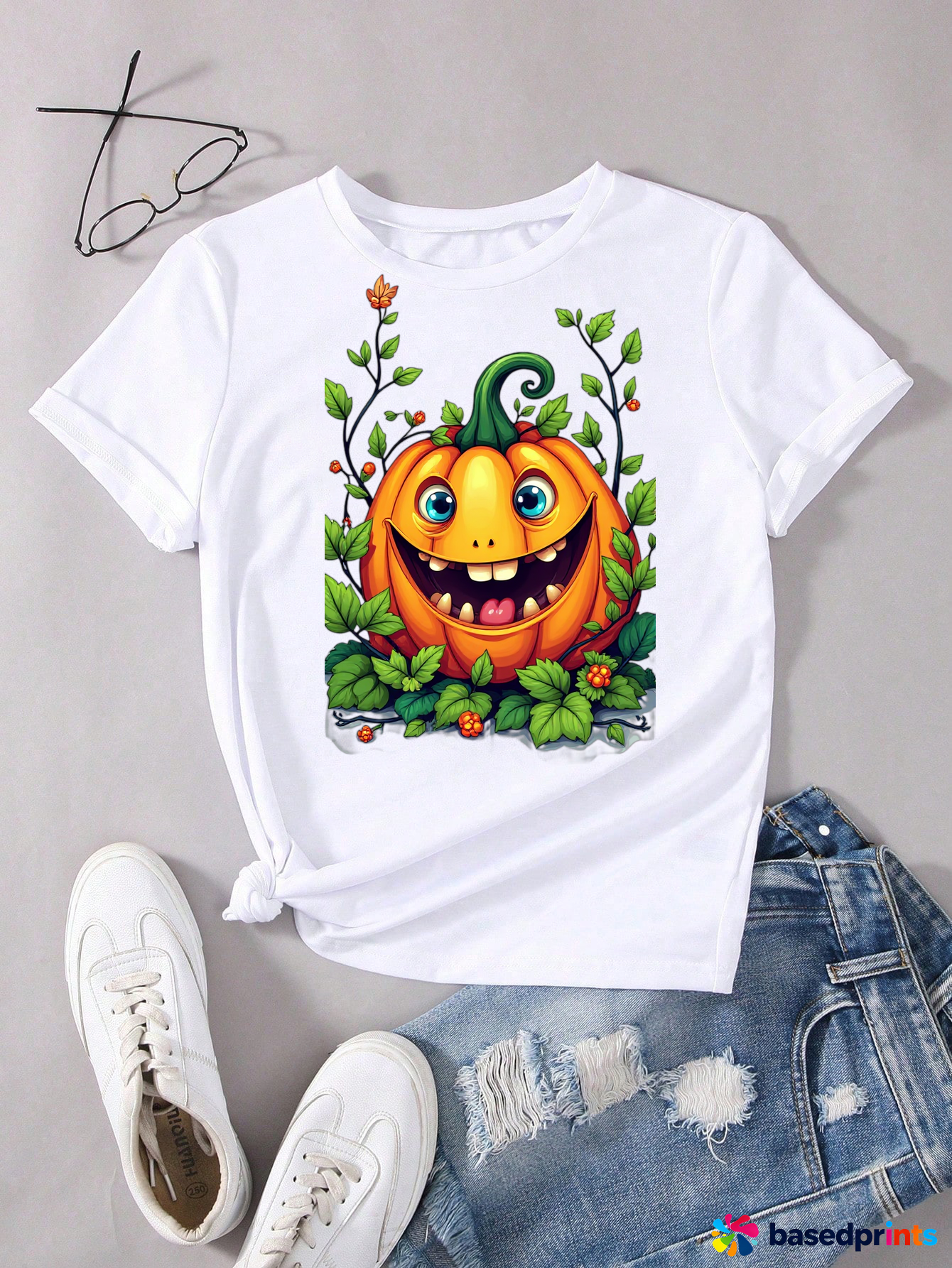 White Pumpkin Print T-Shirt