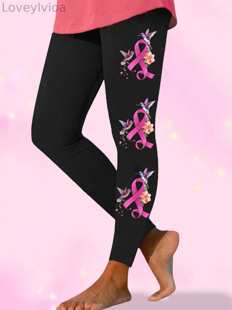 Women's Breast Cancer Awareness Pink Ribbon Print Leggings