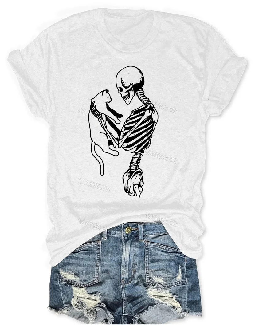 Eagerlys Skeleton And Cat Tee Eagerlys