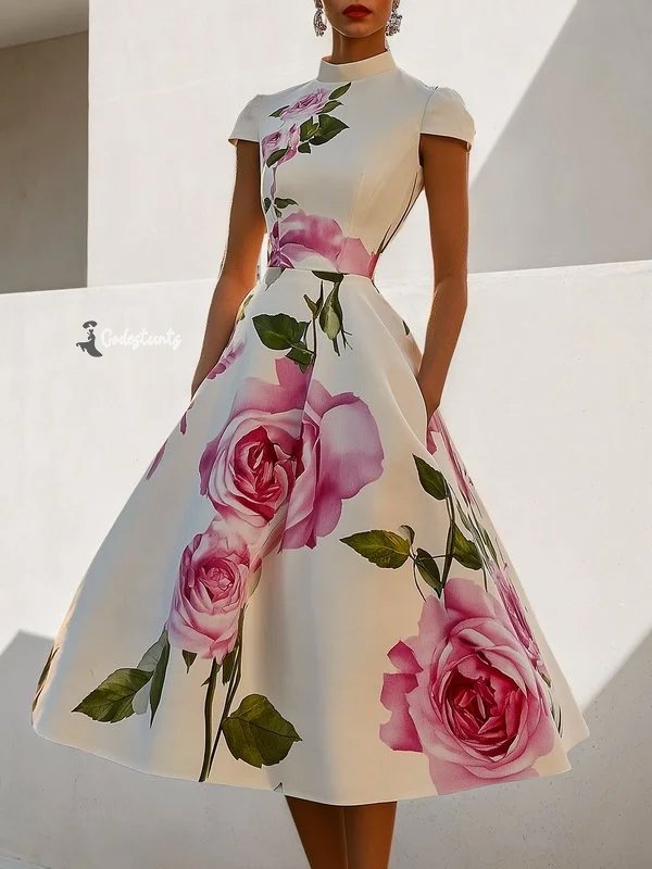 Short Sleeve Printed Midi Dress